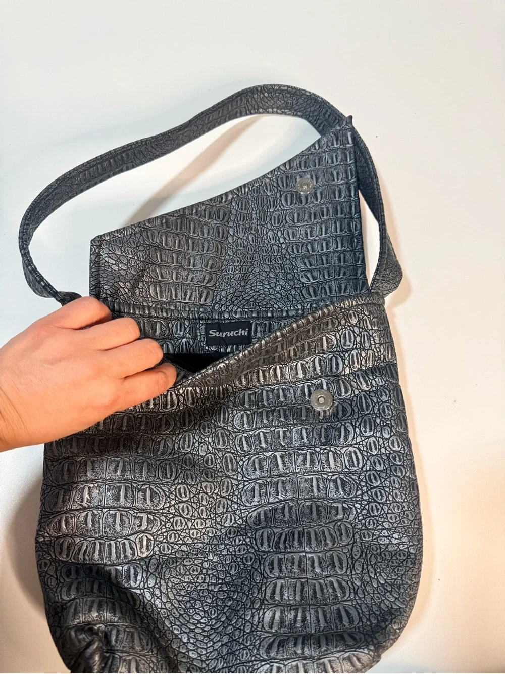 Black Crocodile Embossed Shoulder Bag Handbag